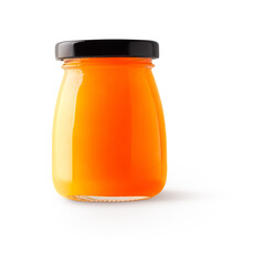 orange juice in a glass bottle with lid with shadow isolated on transparent background
