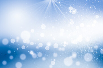 Abstrakcyjne tło, efekt bokeh. Abstrakcyjna tekstura, lśniący overlay, połysk nakładki, brokat, jasny pył, niebieski kolor, oryginalny deseń	