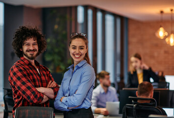Corporate Collaboration: European Blonde Businesswoman and Colleague Standing in Modern Office