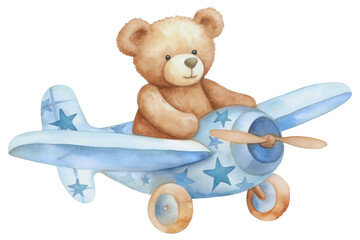 PNG flying bear on plane, watercolor animal character, transparent background © Rawpixel.com