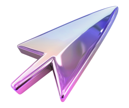 Arrow  icon png holographic fluid chrome shape, transparent background