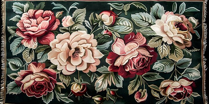 Antique rose floral rug with French Aubusson design and vintage flowers. Concept Antique Rugs, Floral Patterns, French Aubusson Design, Vintage Decor, Antique Collectibles