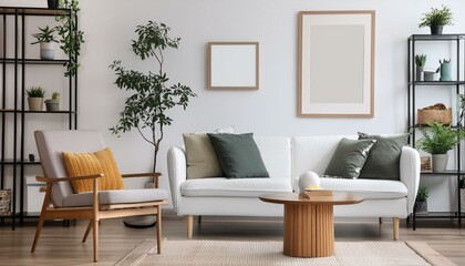 Beautiful White interior with frame on the wall