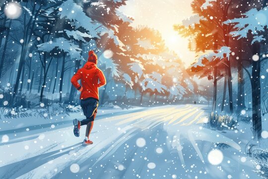 runner goes in for sports in winter, running life style concept. ai generative