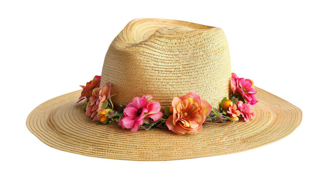 recommend clip art: Straw hat with floral band on white background or PNG