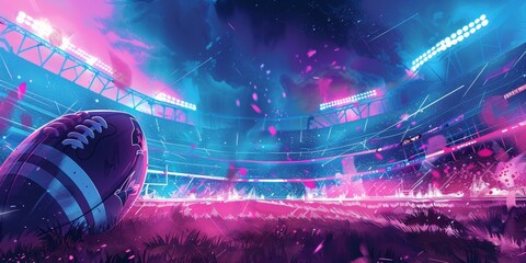 background illustration for an american football match, colors blue and fuchsia 