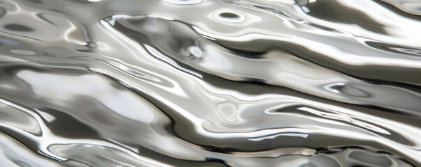 A close-up of liquid platinum, with its bright, silvery surface creating smooth, flowing patterns. The reflective sheen and dynamic movement give a sophisticated and elegant look.