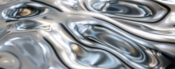 A close-up of liquid platinum, with its bright, silvery surface creating smooth, flowing patterns. The reflective sheen and dynamic movement give a sophisticated and elegant look.