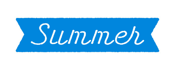 手描きの青いリボンバナーにSummerの文字 - サマーセール･夏のキャンペーンなどのPOP素材