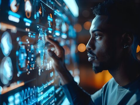 AI Powered Coach Analyzing Athlete Performance and Suggesting Improvements on Futuristic Digital Dashboard