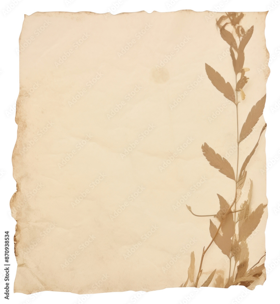 Sticker png botanical ripped paper page text white background