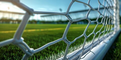 Soccer field and goal net as if viewed through the door, Depth of Field, 