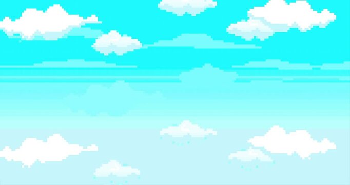Cartoon clouds, sky. For video retro game. Loop animation. Vector Pixel art 8 bit
