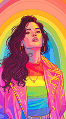 Young woman posing with rainbow colors for pride month celebration