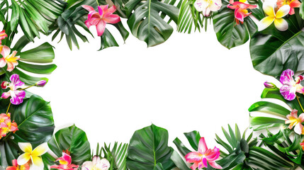 Fototapeta premium Colorful Floral Border with Monstera Leaves