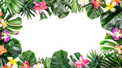 Colorful Floral Border with Monstera Leaves