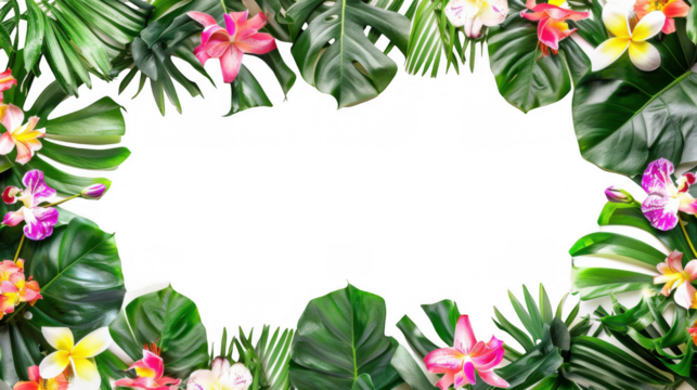 Colorful Floral Border with Monstera Leaves