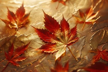 Decorative Autumnal Maple Leaves with Warm Gold Palette in Cinematic Photographic Style