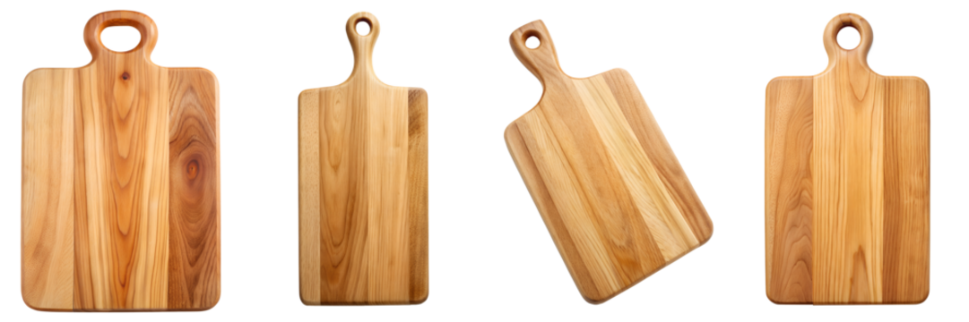 Wooden cutting board with long handle isolated on transparent background PNG file
