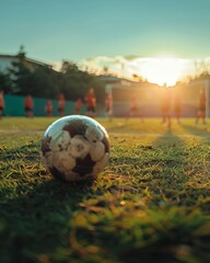 Bright outdoor Youth Soccer Match. With copy space