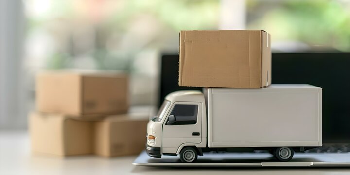 Quick online shipping with express delivery by fast delivery truck service. Concept Express Shipping, Fast Delivery, Online Shopping, Quick Shipping, Delivery Truck Service