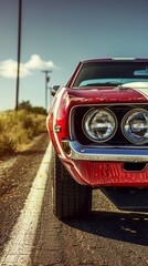Classic American muscle car on open road, with copy space 