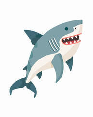 Fototapeta premium Blue great white killer shark showing sharp teeth. Video game asset completely lossless resizable vector art design on white background generative ai