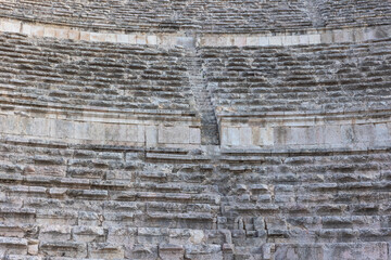 Detailed view of the auditorium of the ancient amphitheater in  Amman. Jordan. Horizontally. 