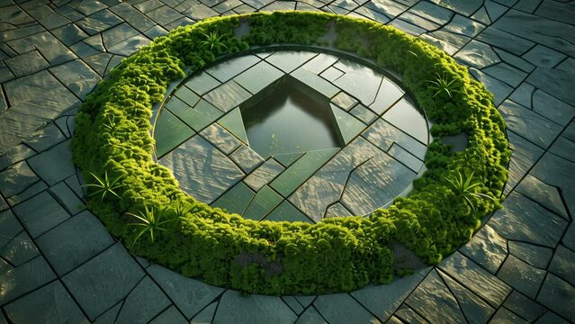 A patch of moss outlining a perfect circle demonstrating the intricate connection between geometric shapes and natural elements.