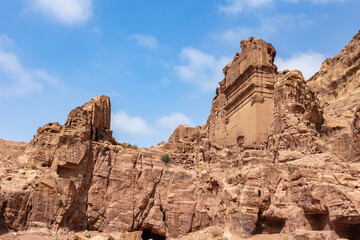 Side view of the Royal Tombs in Petra archaelogical site. Jordan . Horizontally. 