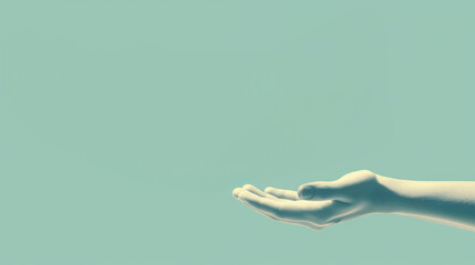 A minimalist image of an open hand against a light teal background, symbolizing offering, giving, or requesting assistance.