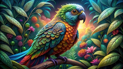 Fototapeta premium Colorful parrot perched on a tropical branch.