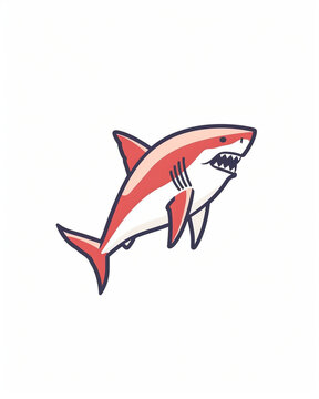 Red shark with sharp teeth. Shark illustration design art isolated on a white background.