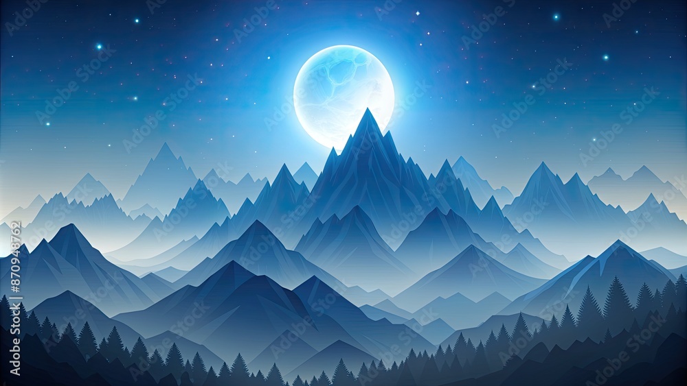 Wall mural Majestic mountain range under a glowing full moon.