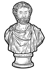 Fototapeta premium Marcus Aurelius stoic philosopher and roman emperor marble bust line art sketch engraving PNG illustration. T-shirt apparel print design. Scratch board imitation. Black and white hand drawn image.