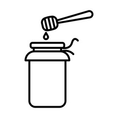 Honey jar with dipper icon Black line art vector