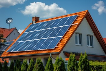 Fototapeta premium solar panel solar cells on the roof of a house. ai generative