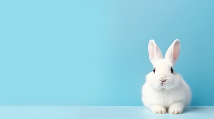 Obraz premium cute animal pet rabbit or bunny white color smiling and laughing isolated with copy space for easter background, rabbit, animal, pet, cute, fur, ear, mammal, background, celebration, generate by AI