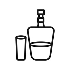Tequila bottle and glass icon Black line art vector