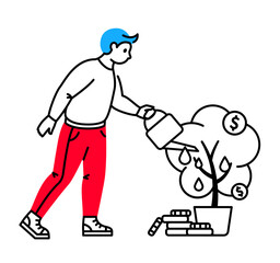 Man watering money tree