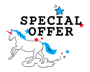 Special offer text and unicorn