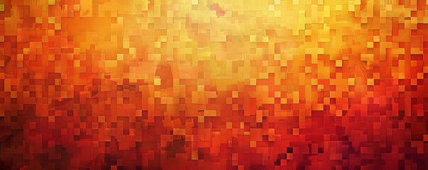 A mosaic pixel background featuring a gradient of warm autumn colors like orange, red, and yellow. The pixelated design highlights the rich and vibrant hues of fall.