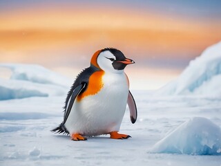 Fototapeta premium A close up playful penguin on snow,concept of World Animal Day