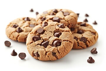 freshly baked chocolate chip cookies isolated on white background. ai generative