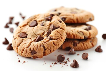freshly baked chocolate chip cookies isolated on white background. ai generative