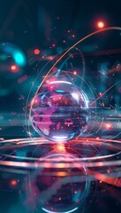 Obraz premium Abstract tech sphere with 3d elements, glowing lines, symbolizing innovation and advanced technology
