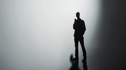 Obraz premium a person's shadow is shaped like a smartphone, symbolizing the omnipresence of phones in our lives. 