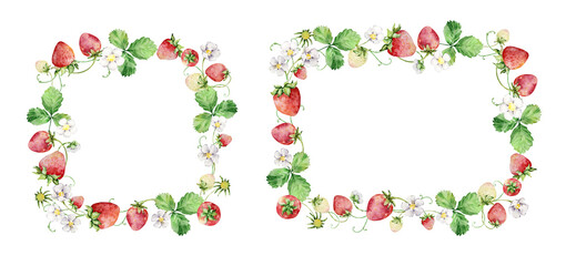 Watercolor straberry wreath set