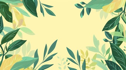 Fototapeta premium Illustrated green leaves with a yellow background design template