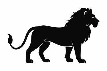 black and white lion silhouette, lion vector illustration, lion silhouette, animal silhouette isolated vector Illustration, png, lion  icon	